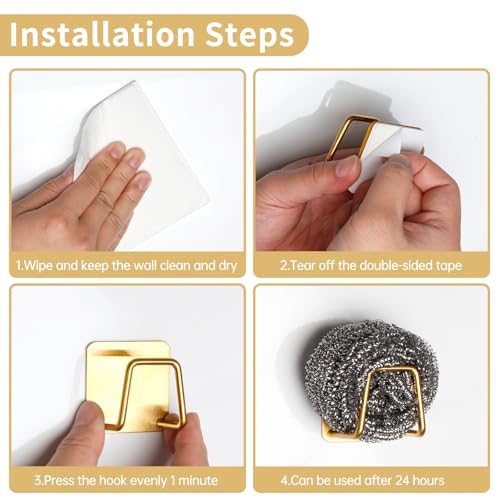 Gold Adhesive Sponge Holder for Kitchen Sink - Rustproof & Quick Drying