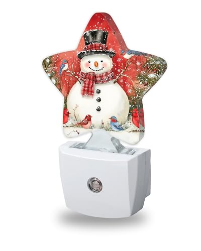 Snowman Bird Nightlight with Auto Sensor - Christmas Night Light for Bedroom, Nursery, Hallway, Gift - Snowman Bird Variation