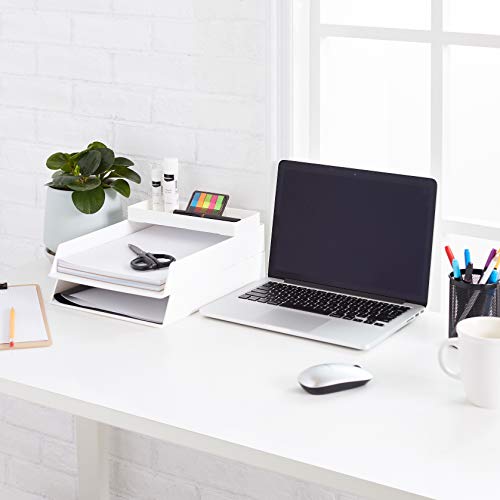 Amazon Basics White Rectangular Plastic Desk Organizer Half Accessory Tray 9.4" x 3.3" x 1"