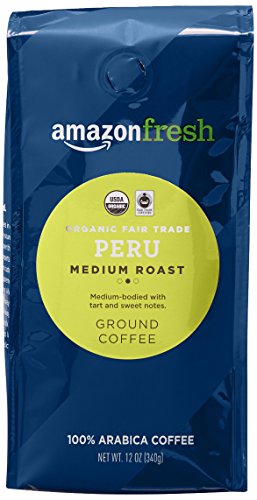 Amazon Fresh Organic Peru Ground Coffee, Medium Roast, 12 Ounce Bag