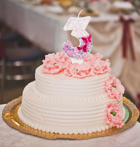 Rose Butterfly Number 4 Birthday Candle - Pink Cake Decoration