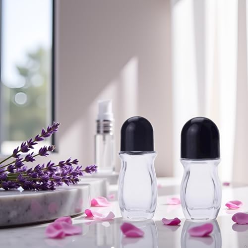 Clear Glass Roller Bottles 10ml with Plastic Ball - 2 Pack Refillable Travel Containers for Essential Oils and Perfumes