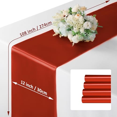 Manyshofu Rust Satin Table Runner 12x108 Inch 4 Pack