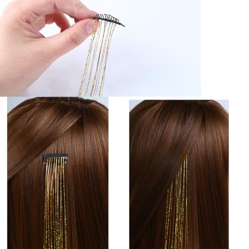 BALINGHAIR Clip-In Black Hair Tinsel Extensions 22 Inch 12 Pcs Glitter Fairy Hair Accessories