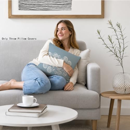 Fugkyut Blue Seashell Coastal Throw Pillow Cover 18x18 - Blue and White Variation