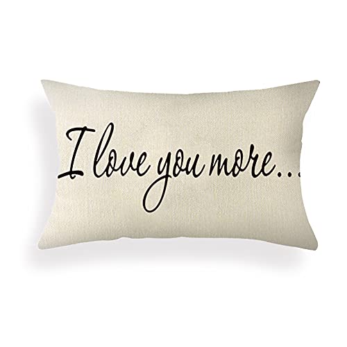 I Love You More Farmhouse Lumbar Pillow Cover, Beige 12" x 20" Cushion Case