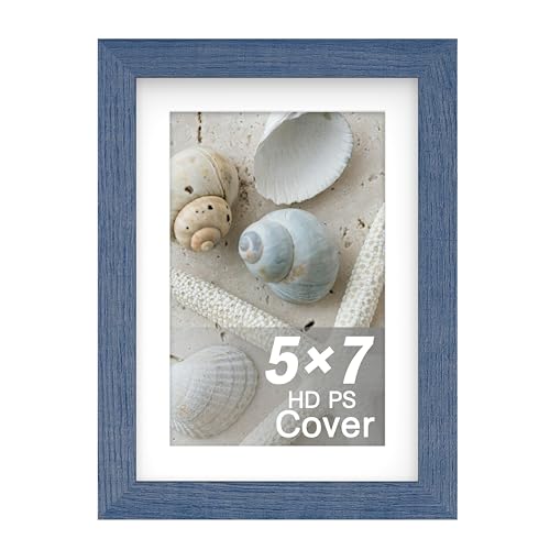 An&He 5x7 Inch Picture Frame, Blue Minimalist Photo Frame for Wall or Desk