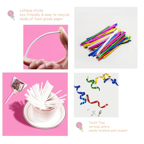 Colorful Cake Pop Sticks and Wrappers Kit - 300 PCS Set