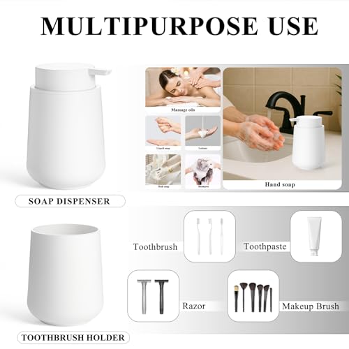 Matte White Bathroom Accessories Set - Liquid Soap & Toothbrush Holder