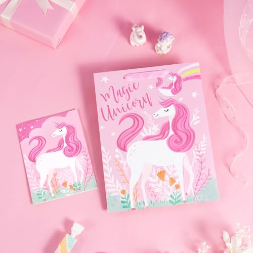 Loveinside Unicorn Gift Bag for Girls - Pink Magical Design, 10" x 5" x 13"