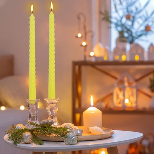 Yellow Spiral Taper Candles 12 Pack 10 Inch Unscented - ECLHTLNY Variation