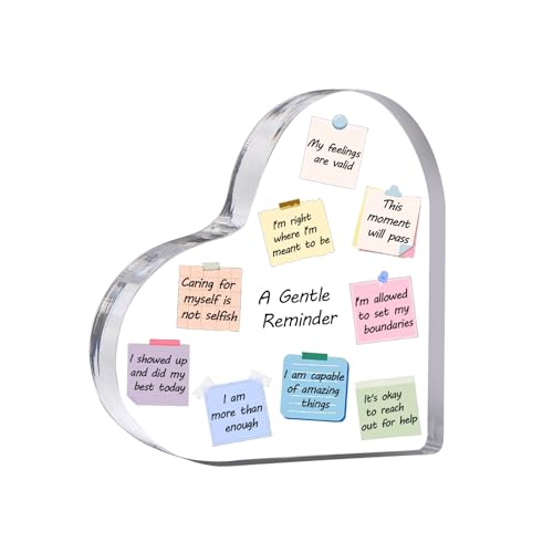Feeldeal 3.9 Inch Heart-Shaped Inspirational Acrylic Desk Decor with Affirmations - Small Office Decor Gift for Women