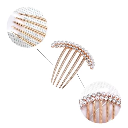 QUUPY Gold Pearl Hair Side Comb Rhinestone Bridal Hairpin Accessory