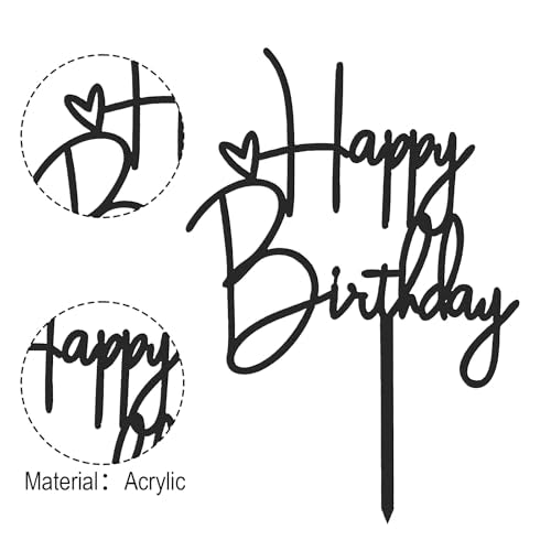 2pcs Pink & Black Happy Birthday Cake Toppers - Acrylic Decorations