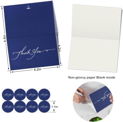 Navy Blue Thank You Cards with Envelopes and Stickers - 12 Pack