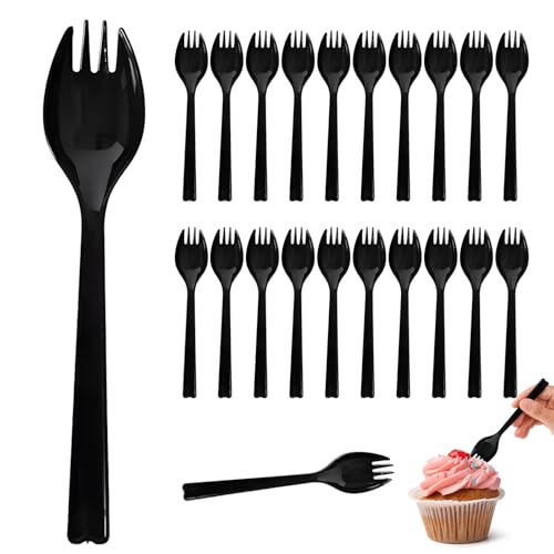 50-Pack 6.3-Inch Heavyweight Disposable Sporks - Black Plastic Utensils for Parties & Catering