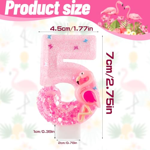 Flamingo Number 6 Birthday Candle - Pink Glitter Cake Topper Decoration