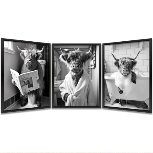 3PCS Funny Animal Wall Art Prints for Bathroom Decor - 8x10