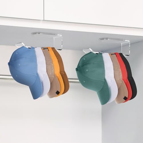 NiHome Clear Acrylic Hat Organizer Rack for Baseball Caps, No-Drill
