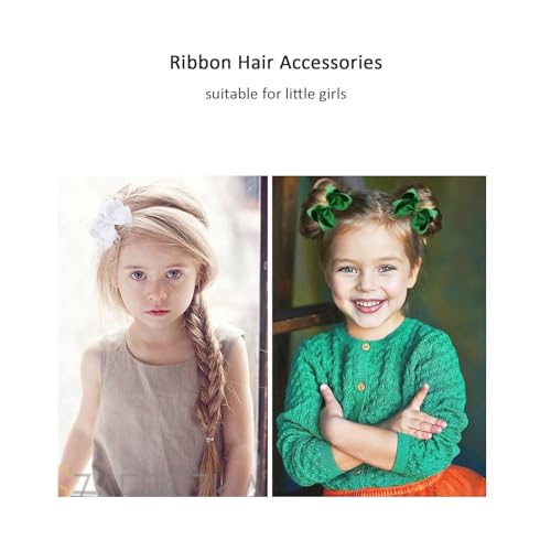 White Hair Bow Clips for Girls - 4.5 Inch Handmade Grosgrain Ribbon