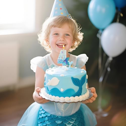 Mermaid Number 4 Candle - Blue Tail Cake Topper for Birthdays
