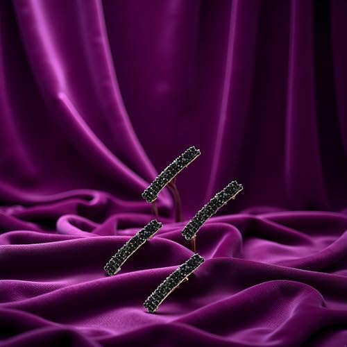 Black Rhinestone Hair Barrettes Metal Hair Clips 4-Piece Set