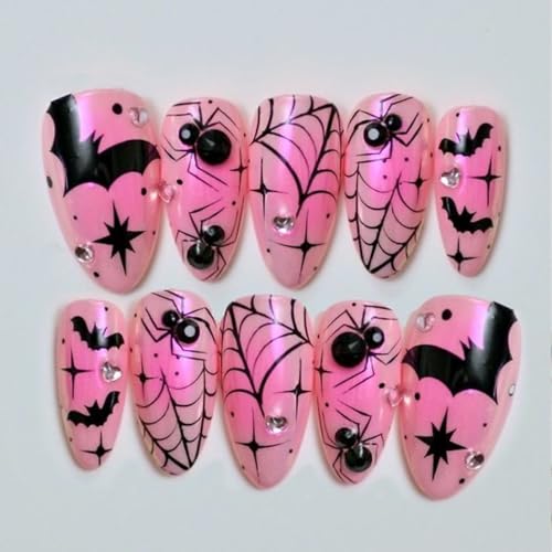 Halloween Press on Nails Medium Almond Fake Nails with 3D Charms