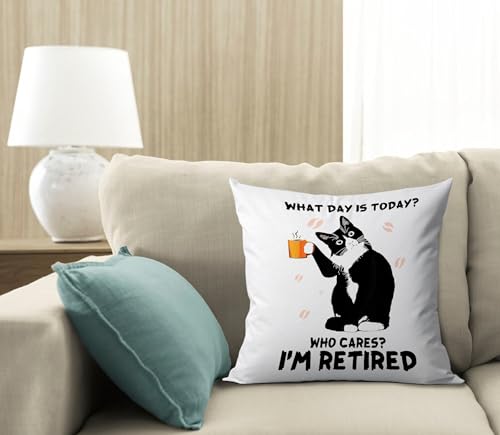 Black and White Cat Pillow Cover - Flannel 18x18 Cushion for Home Decor