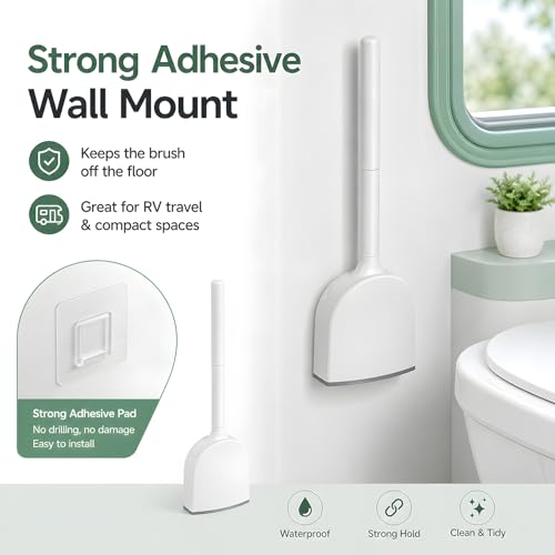 Compact Wall-Mounted RV Toilet Brush & Holder Set - Silicone Design