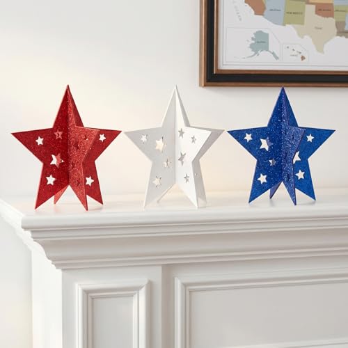 Patriotic Wooden Star Decorations Set of 3 for 4th of July