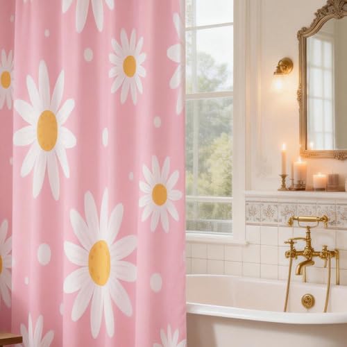 KLYOHAUS Daisy Shower Curtain 72x72 Inches - Waterproof Floral Decor