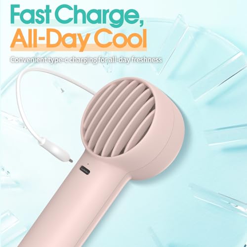 Mizong Mini Handheld USB Rechargeable Fan - Pink Portable Cooling Fan