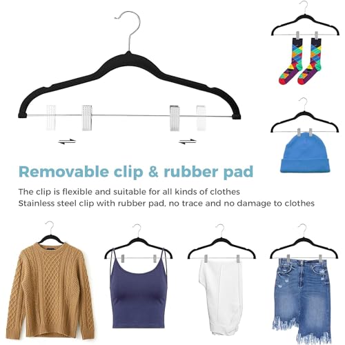 VECELO 20 Pack Velvet Clothes Hangers with Adjustable Clips,Heavy-Duty Non Slip & Space-Saving with 1 Magic Hangers & 2 Tie Rack for Suit Coat Pants Skirt Dresses