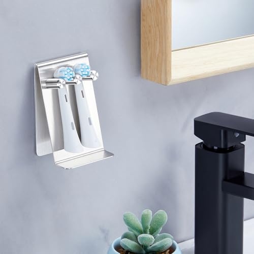 Oukimly Small Silver Electric Toothbrush Head Holder Wall or Tabletop Mount, Rustproof Bathroom Organizer