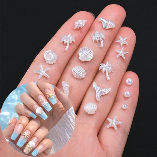 3D Ocean Nail Art Charms Set - Starfish Seashell Resin Gems for Summer Beach Manicure DIY Crafts