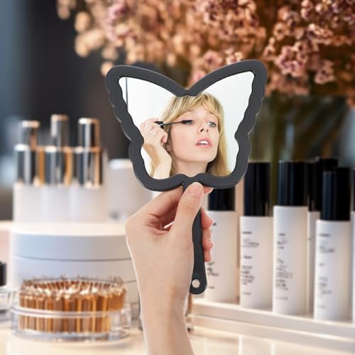 Butterfly Shaped Hand Held Mirror - Black Travel Vanity Makeup Mirror