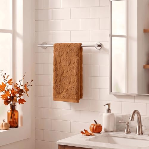 Artoid Mode 3D Heart Pumpkin Jacquard Hand Towel, 100% Cotton, Caramel, 13.7" x 29.5"