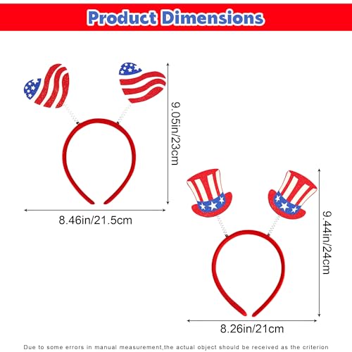 AEGYPIUS 4th of July Headband 2 Pcs Patriotic Red White and Blue Heart Hat