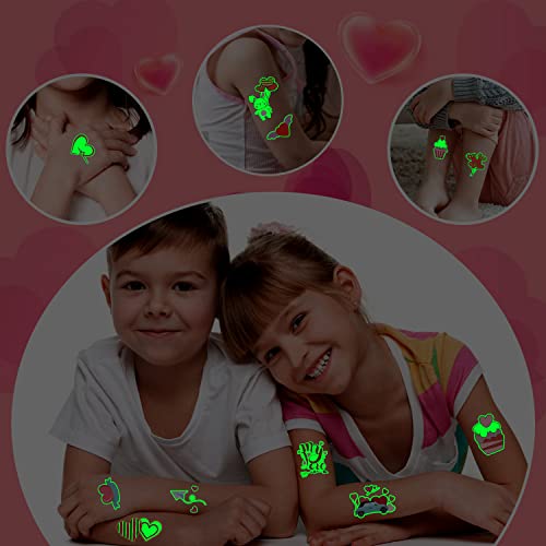 Glow Valentine's Day Temporary Tattoos for Kids Classroom Favors (204 Sheets)
