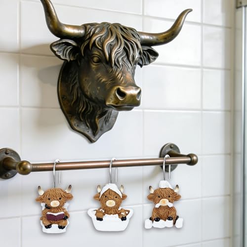 Highland Cow Shower Curtain Hooks - 12 Piece Decorative Bathroom Set
