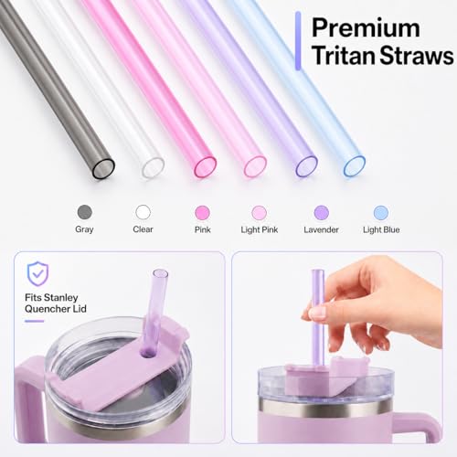 Joshey Replacement Straws for Stanley Quencher 40oz Tumblers - 6 Pack (Gray, Clear, Rose Red, Blue, Purple, Pink)