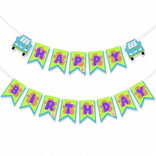 Cartoon Dog Birthday Party Banner, Retro Hippie Car Bunting Decoration