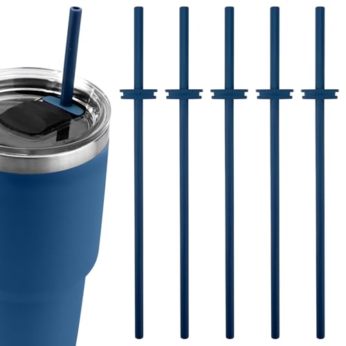 PEUTIER 5-Pack Reusable Silicone Straws with Dust-Proof Baffle for Yeti Tumblers, Blue