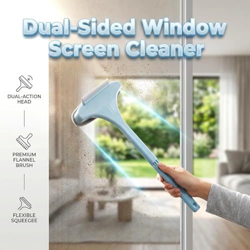 2-in-1 Window Screen Cleaning Brush with Extendable Handle & Squeegee