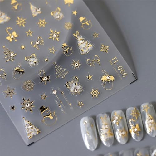 Mdscve 5D Embossed Christmas Gold Nail Art Stickers Winter Snowman Decals