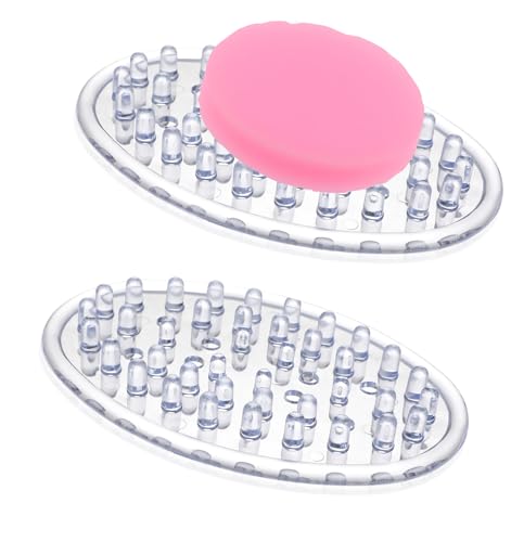 Clear Plastic Soap Dish - 2 Pack Draining Soap Saver for Bathroom & Kitchen