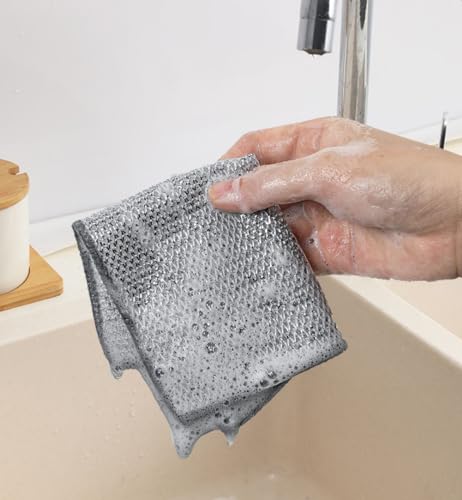 QFSH 3 Pcs Wire Dishwashing Rags - Multi-Purpose Kitchen Cleaning Cloths