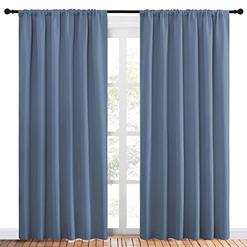 NICETOWN 70x84 Blackout Curtain Panels - Stone Blue, Energy Saving Drapes