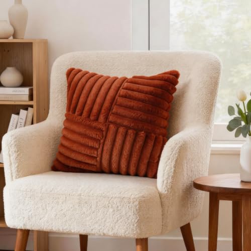 Burnt Orange Faux Fur Throw Pillow Covers - Set of 2, 18x18