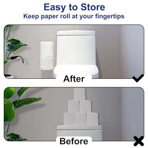 EstZMB Silver Over-the-Tank Toilet Paper Holder with Storage for 2 Rolls, Wall Mount & Adhesive, Small Bathroom Organizer